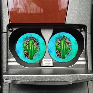 Blue Cactus Car Coaster Set | Car Accessories